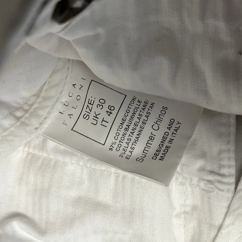 Luca Faloni White Summer Chinos Slim Cotton Trouser Made in Italy Men 30x28 READ